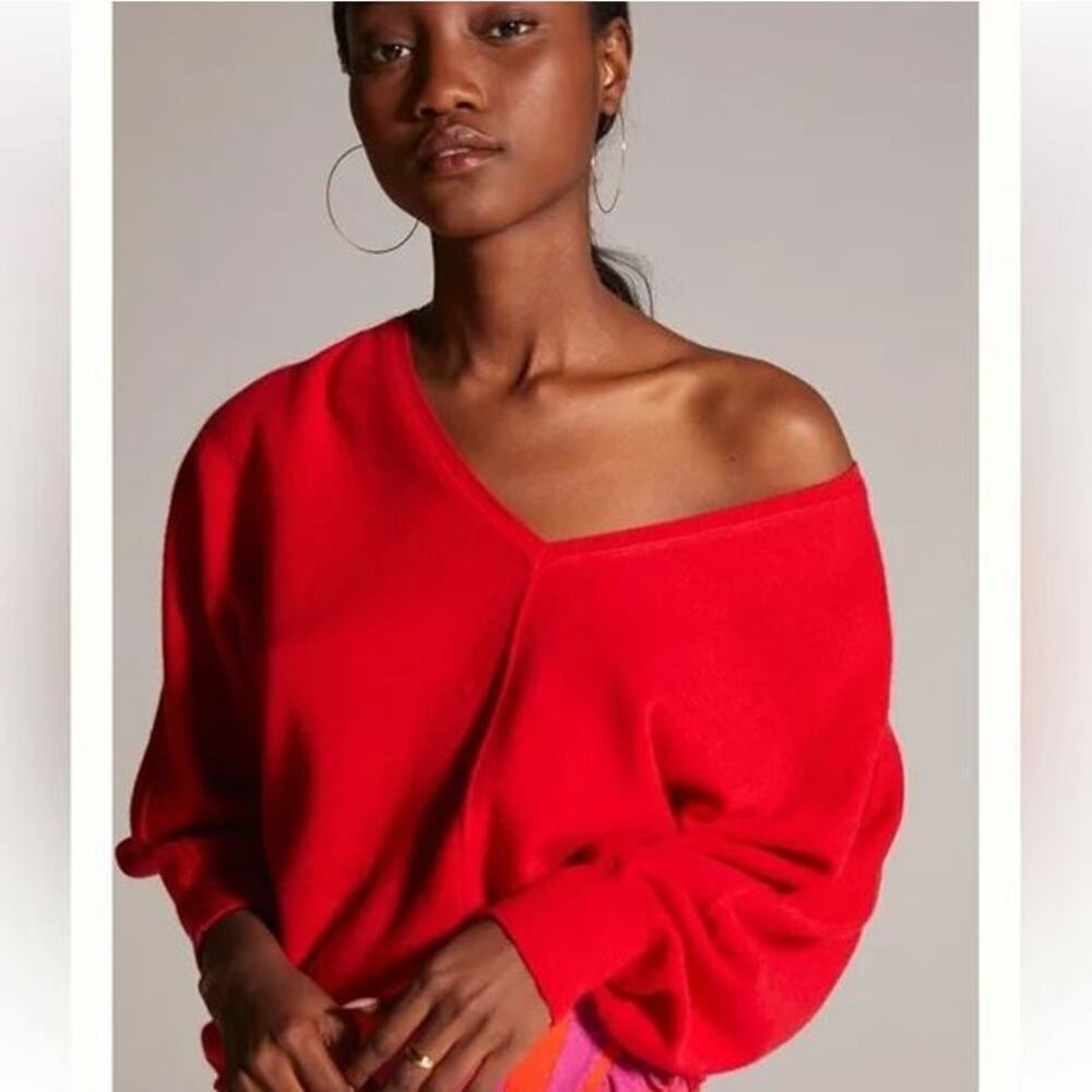 Pilcro Anthropologie V-Neck Open-Back Cashmere Sweater Cozy Red Women's Size XS
